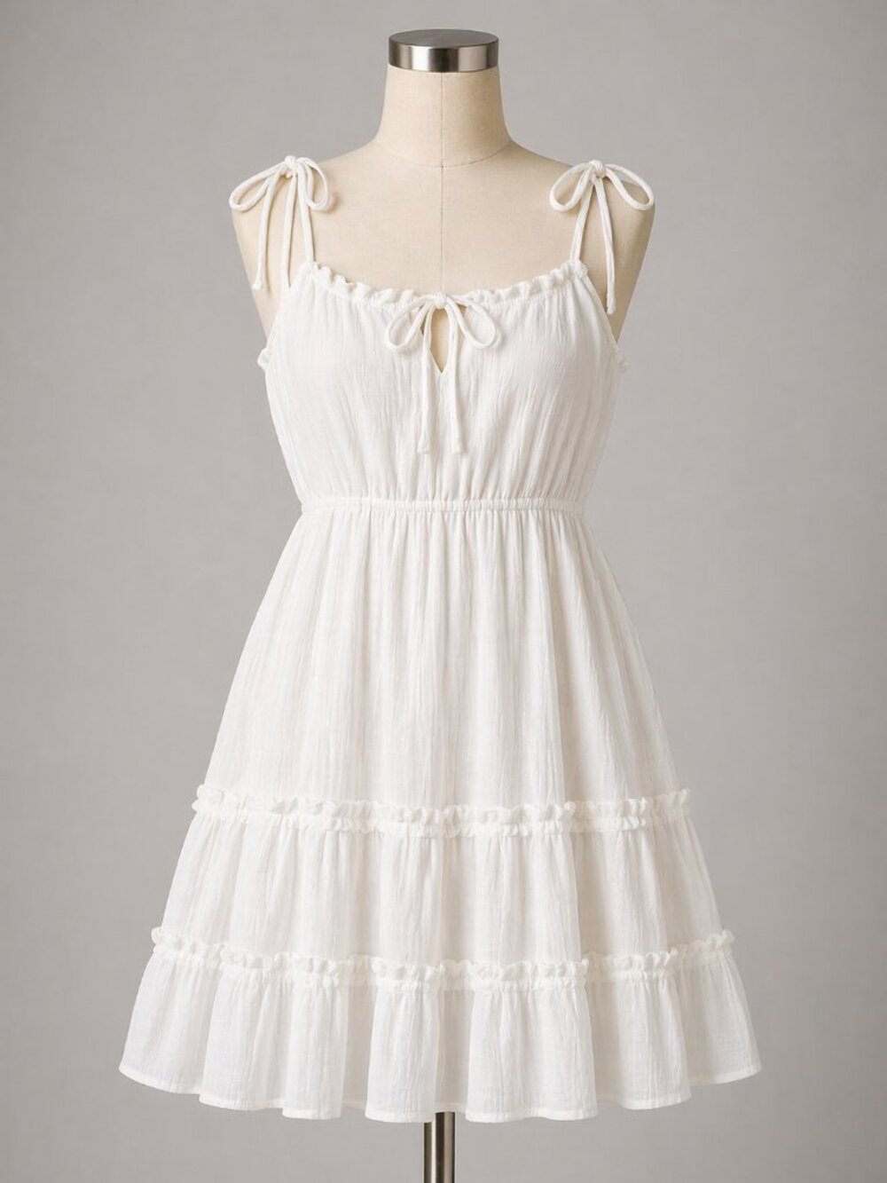 Petal and Pup White Tiered Ruffle Mini Dress XS Size 2 Tie Strap Boho Gauze Flow